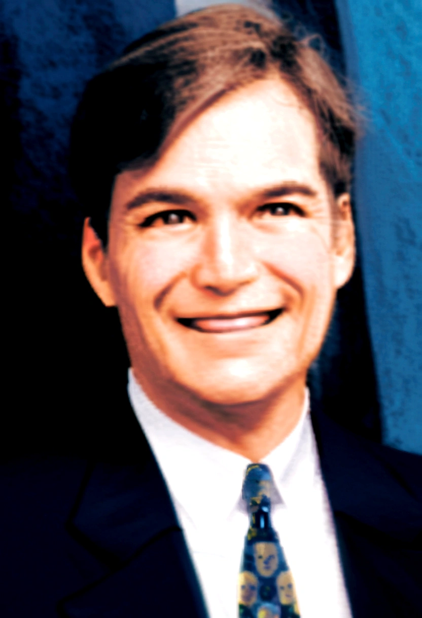there is a man in a suit and tie smiling for a picture, create a Lego style cartoon from this picture. 