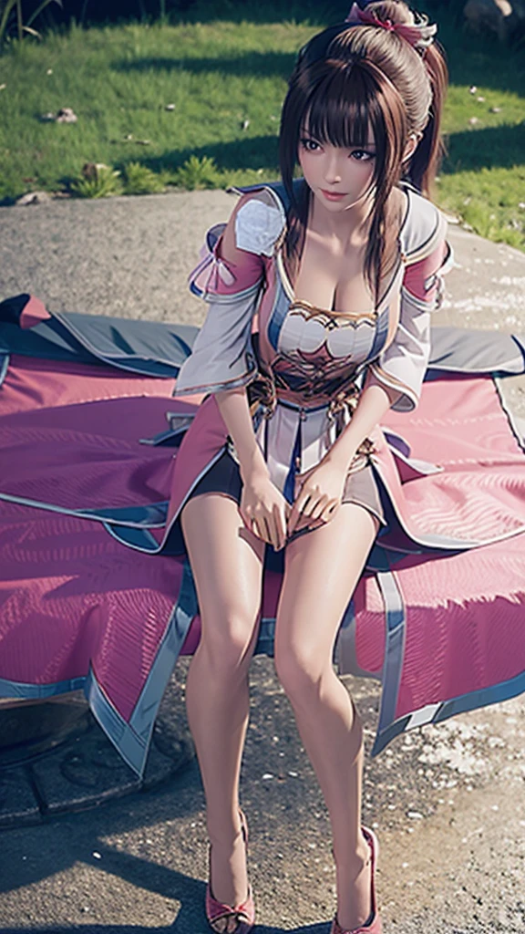 ,Face up,Raise your legs slightly,Front view super detailed beautiful big breasted girl . ultra HD, 4K, 8K, Movie,whole body,Lying down,Long legs,Very big breasts,Whole body capture,(((standing arena ))),(((whole body standing in middle of arena ))),Pink bed,Off-shoulder,Shoulder-length skirt,