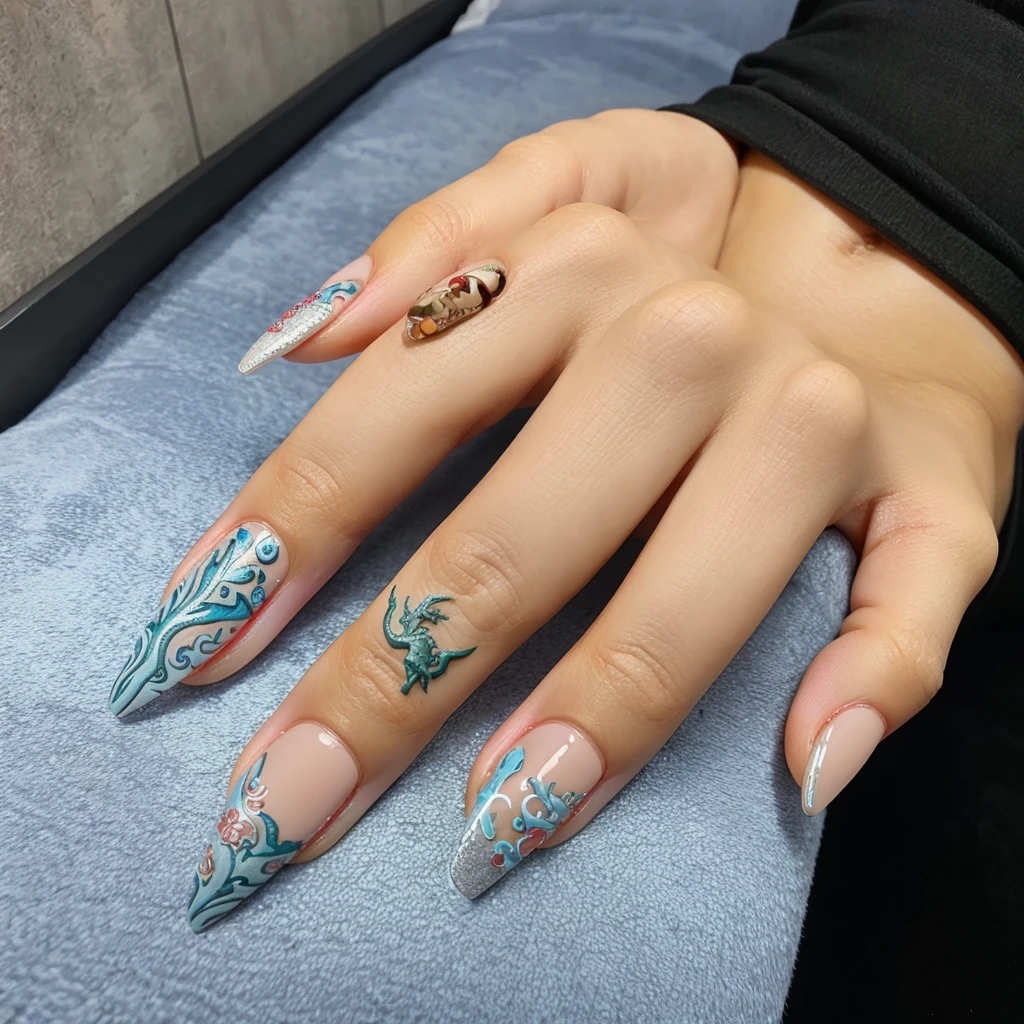 Make the nails look beautiful with some dragon design