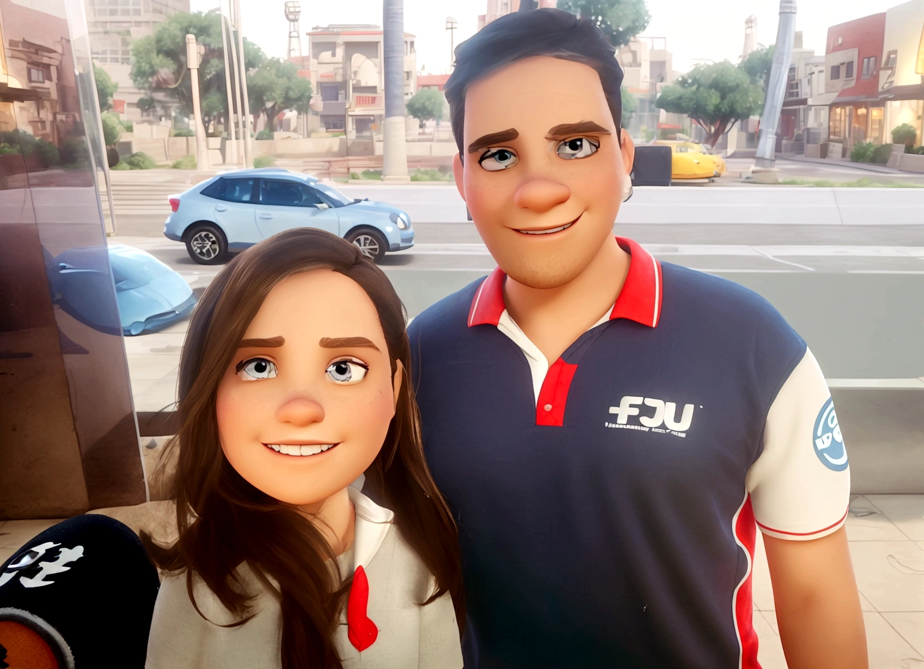 white couple and one brunette, happy, with the gray t-shirt and the other with the blue t-shirt, Stylized 3D rendering, toon render screenshot, 3d character, 3d character, Stylized 3D rendering, 3D character rendering, cartoon character, Personagem de close up, character posing, (Pixar-style) (master part:1.2) (bokeh) (best qualityer) (skin detailed) (detailed texture) (8K) (Argilla) (cinematic lighting) (sharp focus