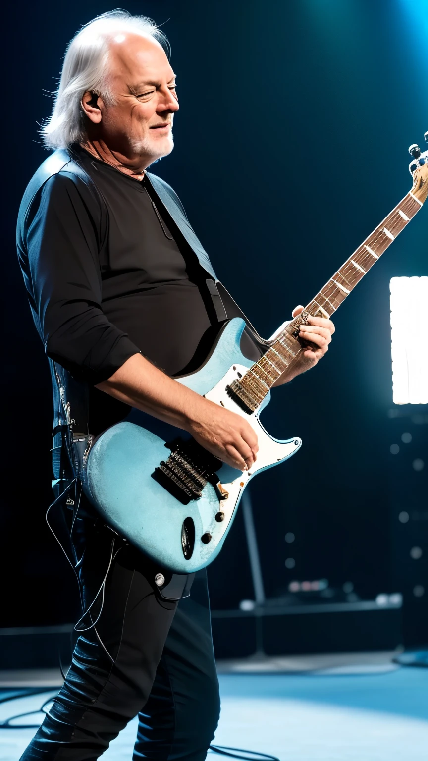 CRIAR DAVID GILMOUR, YOUNG, GUITARRIST,ON STAGE PLAYING ELETRIC GUITAR,8K, REALISTA,UHD, FULL BODY ON STAGE