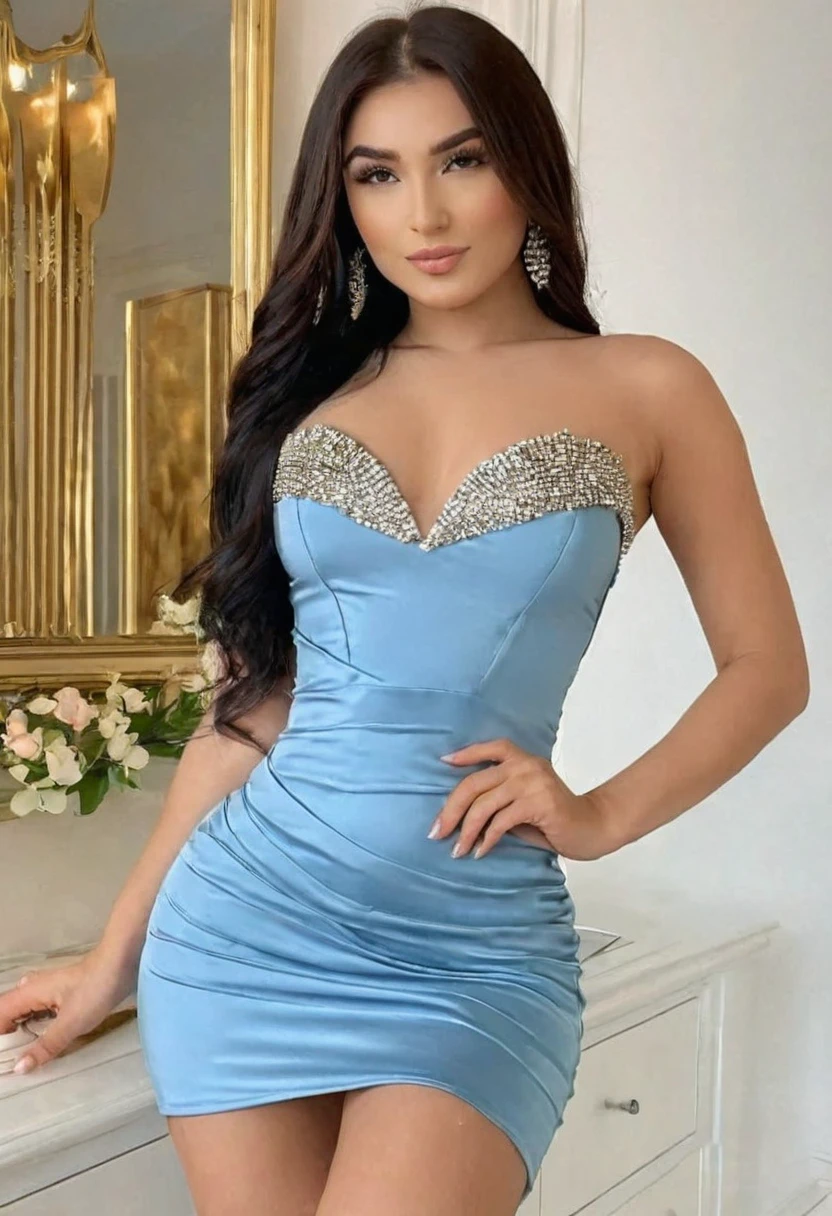 (best high quality:1.5), work of art, (8k), extremely detailed, (High details:1.4), Solo, ((HotLexi)), swedish blonde female with 24 years old, ((luxury dress strapless)), (hot perfect hourglass-shaped body),