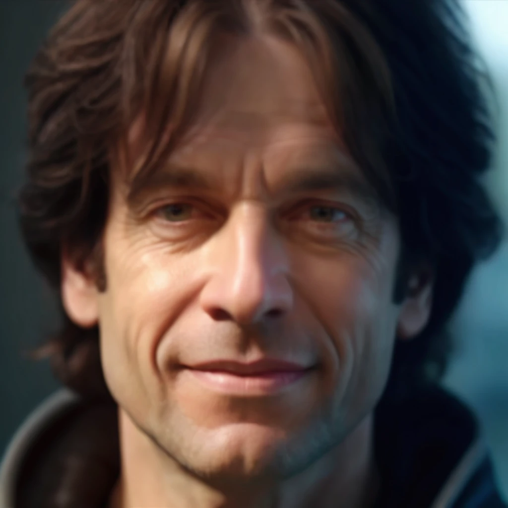 a dynamic photorealistic close-up portrait of a 45 years old LEONARD ZIEGLER, frontal view, of german origin, caucasian male, light skin, dark blonde hairs, perfect anatomies, detailed face, detailed skin, detailed eyes and mouth, well aligned teeth, high quality, 4k resolution, photographic, hyperrealistic, a vibrant colored background, blurry background, color graded background, more detail XL, photorealistic, 