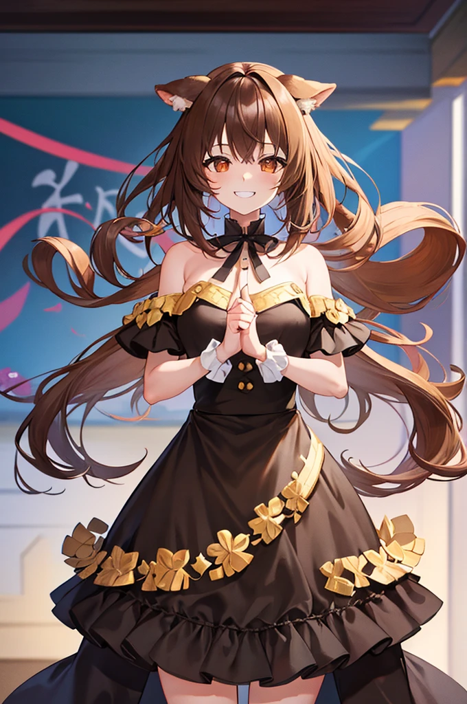 8K、4K、masterpiece、High resolution、Highest quality、1 girl、Exact number of arms、Exact number of legs、Exact finger count、Inugami Korone、Korone Base、Grin、Hololive、Virtual YouTuber、Brown eyes、Brown Hair、Dog Ears、Dog&#39;s tail、Dog Girl、Low braid、Twin braids、hair ornaments、bone hairpin、White Dress、Yellow cardigan、smile、3、Sitting、indoor、Video game、Game Controller、I&#39;m sitting、