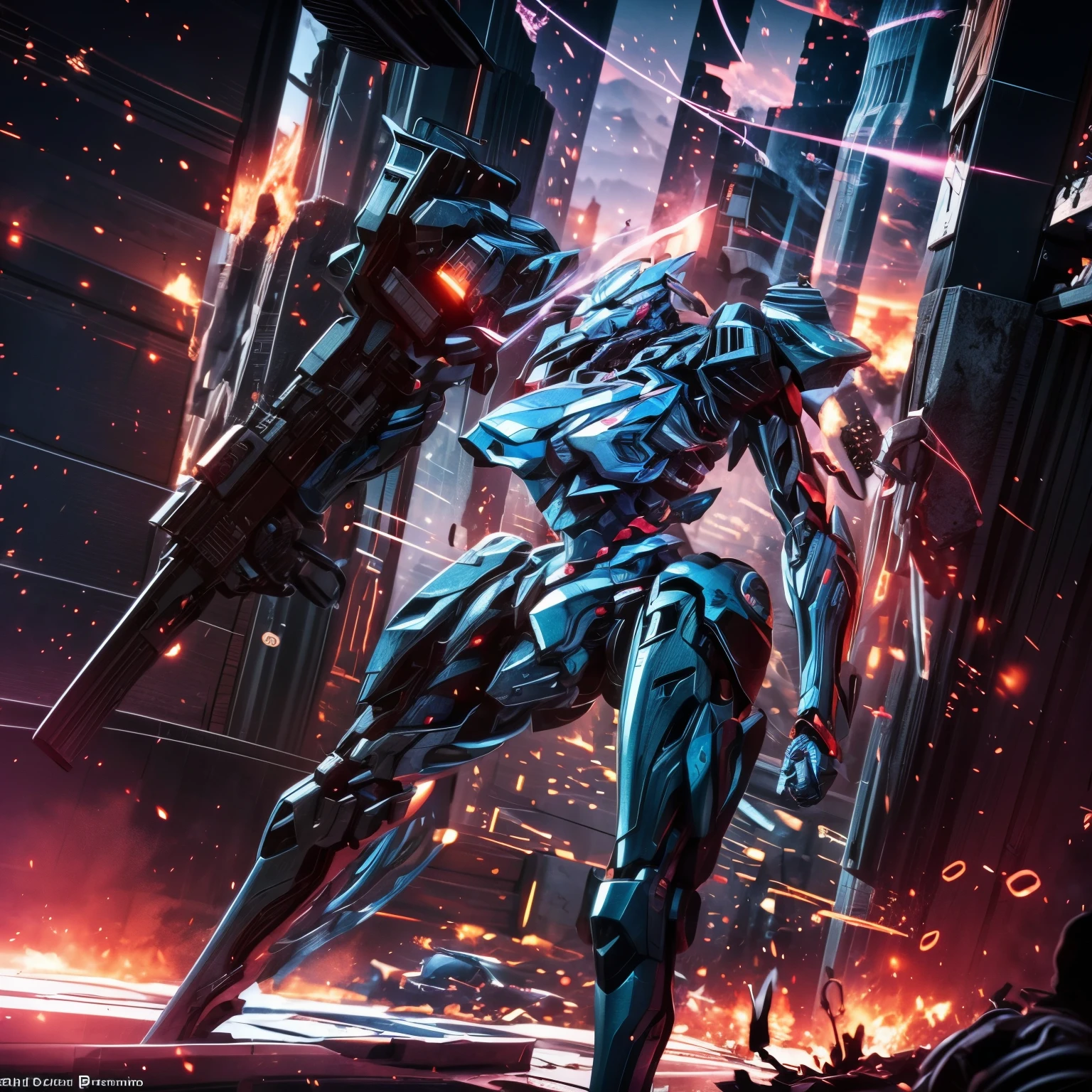 (Obra de arte, melhor qualidade:1.5).Mech branco e azul com detalhes dourados, médio, segurando uma sniper azul grande. Extremely detaild, 8K, HDR, natural light, cinematic lighting, masterpiece-anatomy-perfect, Ultra HD, (Battlefield:1.5), RAW photo, metallic, professional, ultra-fine painting, perfect body proportions, anatomically correct, real texture material, Anti-Aliasing, FKAA, TXAA, SSAO, Post Processing, Post Production, Tone Mapping, CGI, VFX, SFX, Hyper maximalist, Volumetric, ultra photorealultra-detailed intricate details.