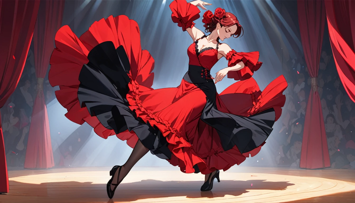 (Highest quality)Woman dancing flamenco,Anime Style