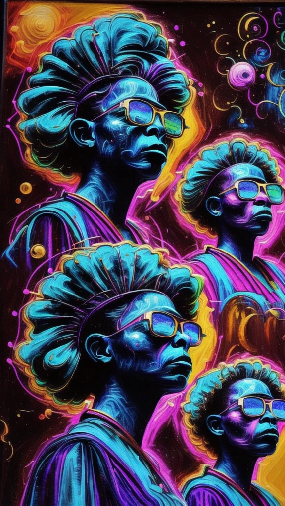 sureal abstract painting of the 3 african muses, oil on canvas 