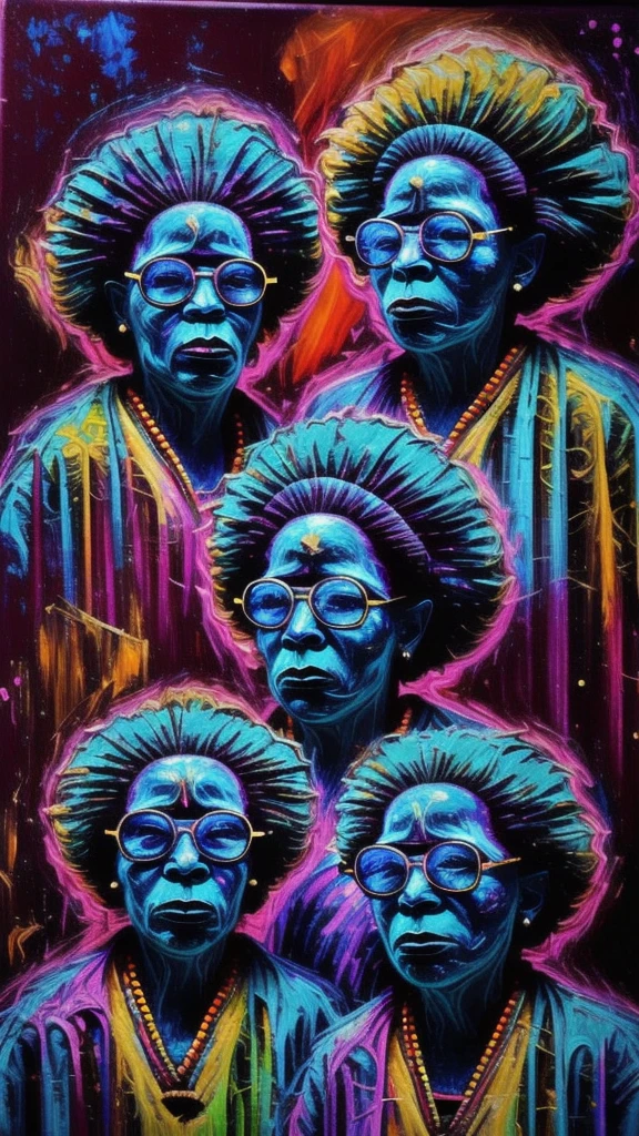 sureal abstract painting of the 3 african muses, oil on canvas 