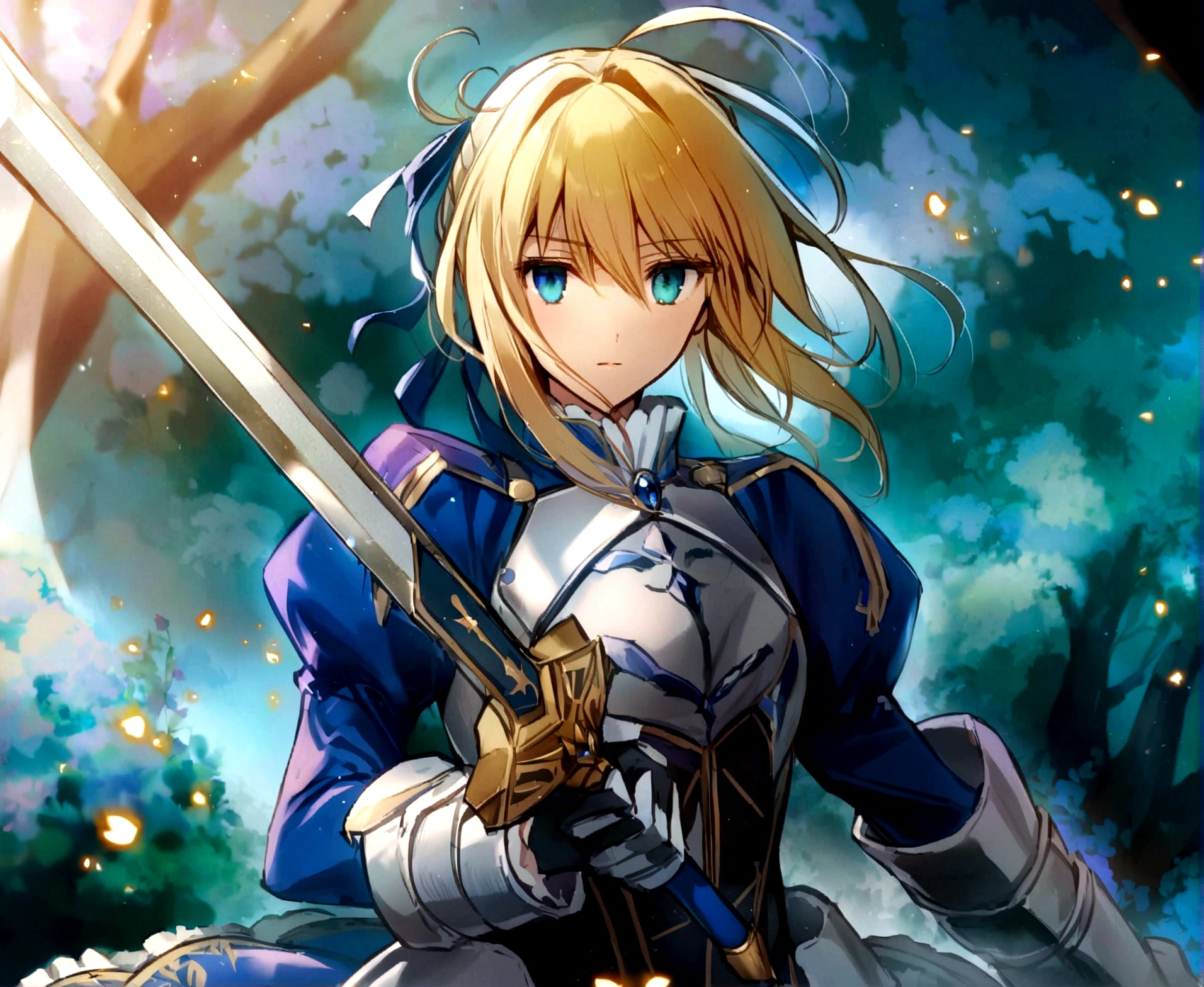 a close-up of a person holding a sword in a field, artoria pendragon, anime style like Destiny/stay overnight, Destiny / stay overnight, Destiny grand order, violet garden, Destiny stay overnight, Destiny NULL, Destiny/NULL, inspired by Li Chevalier, alicization, capa de arte épica de light novel, chave visual, she is holding a sword