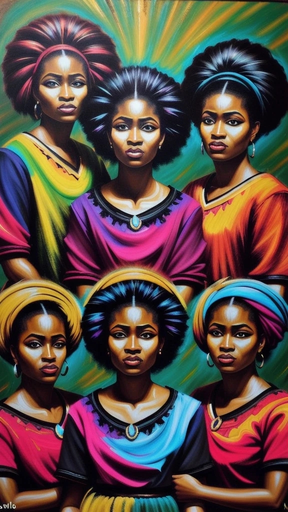 sureal abstract painting of the 3 african muses, oil on canvas 