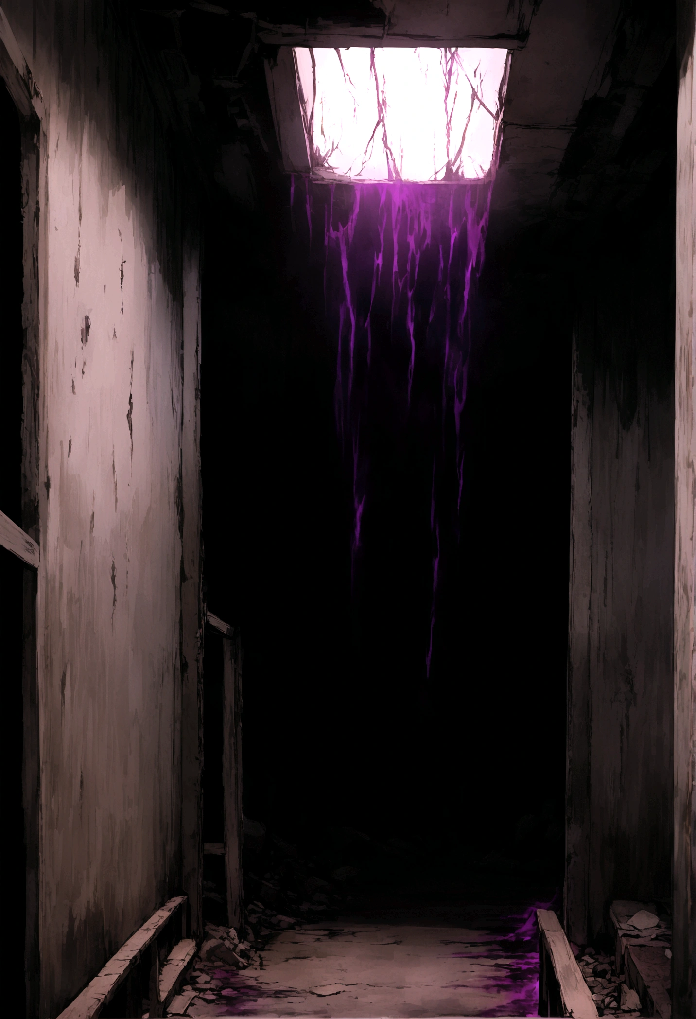 Abandoned hallaway, dark aura, horror ambient