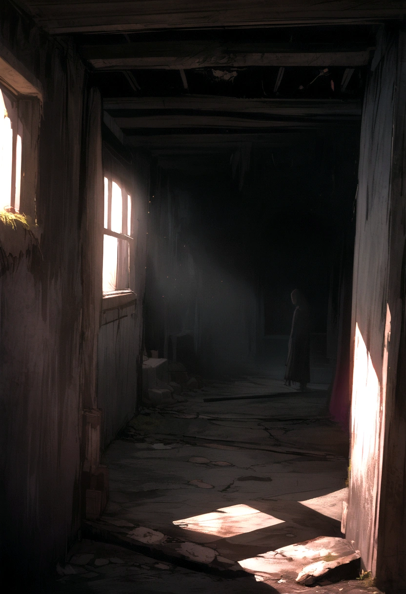 Abandoned hallaway, dark aura, horror ambient