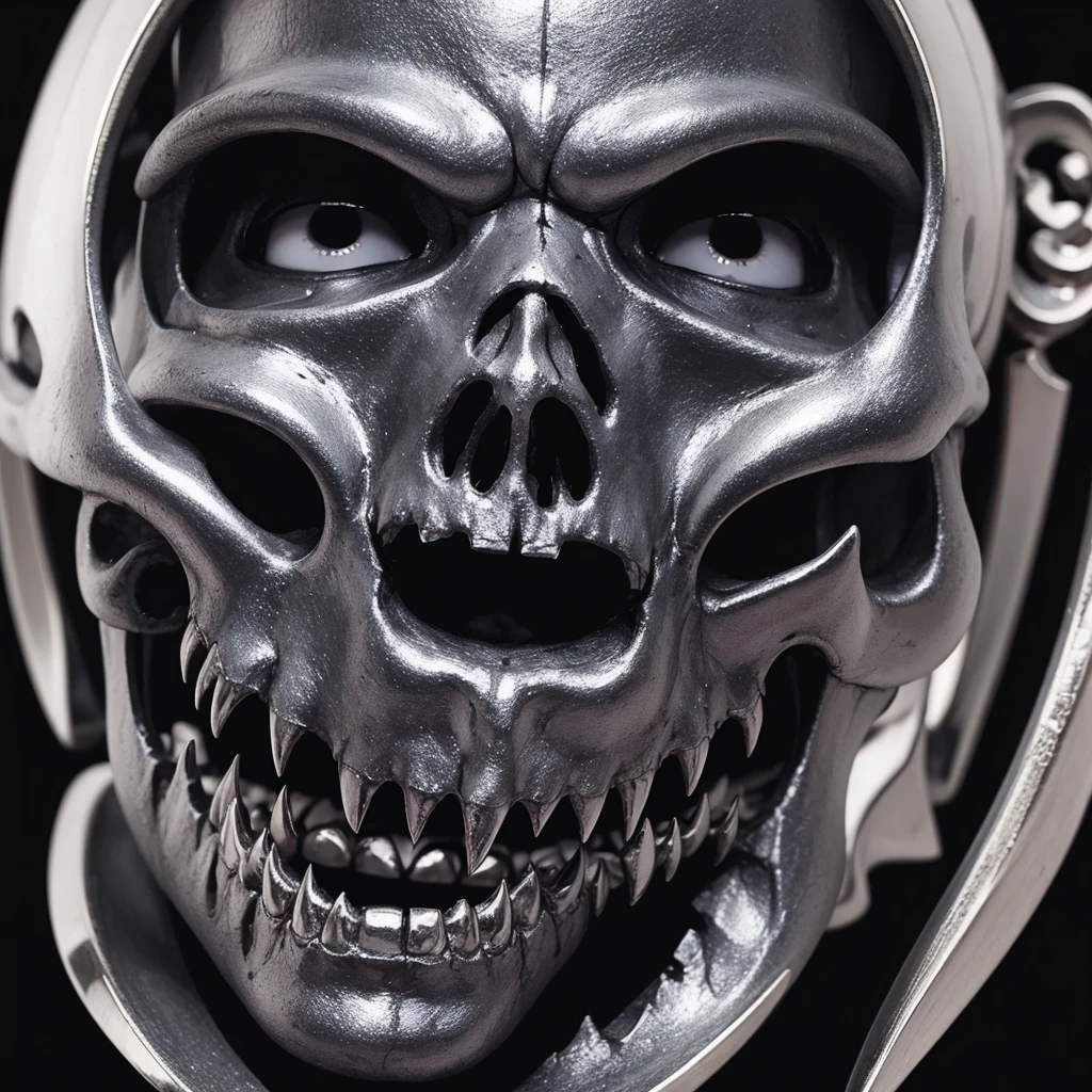 Undead Silver Skull of wisdom, dark background, photo masterpiece, open mouth