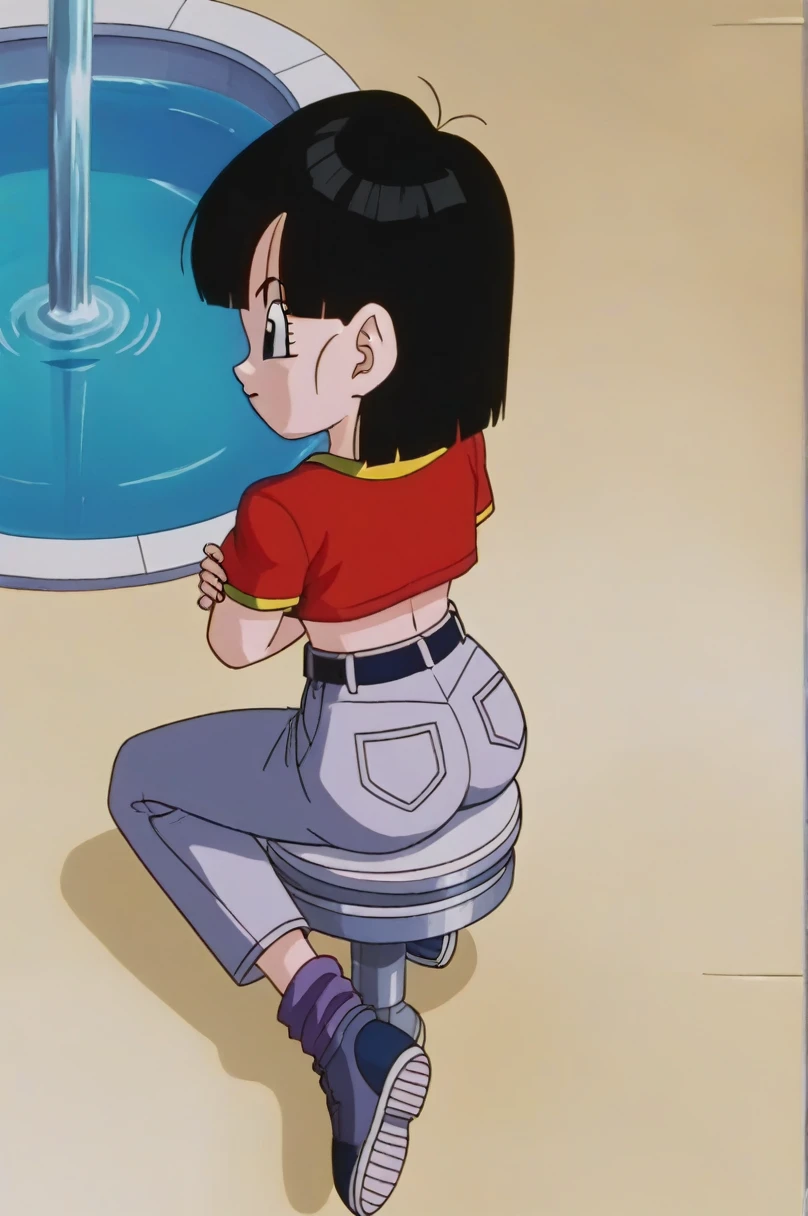 fountain_cheered up, score_9, score_8_above, score_7_above, cheered up screencap,8k, absurd resolution,
Pan \(Dragon Ball\), 1 girl, Alone, looking at the viewer, short hair, hits, black fur, session, whole body, 2nalgas, medium chest, medium breasts, medium rear, black eyes, crossed arms, crossed legs, denim, orange scarf, retro artStyle, female , grey Pants, purple tights, v shaped eyebrows, from below, rock, diaphragm, clavicle, 1990s \(Style\),showing buttocks, sexy body, naked, NSFW, unclothed
