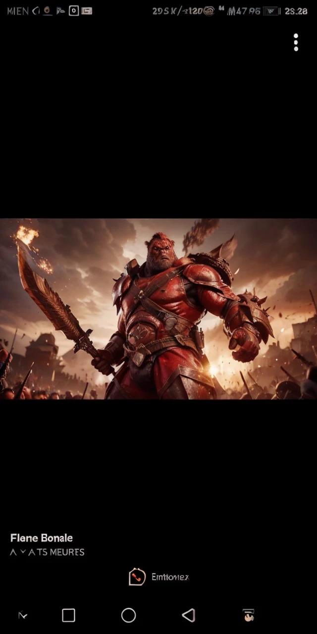 Créez une image d'un gorille anthropomorphe imposant et féroce, avec une musculature impressionnante et des traits de combat. Remplacez le troll rouge de l'image par ce gorille, en lui donnant une expression déterminée et protectrice. Le gorille porte des armures primitives et tient une énorme épée ou un bâton de guerre, symbolisant sa puissance et sa volonté de protéger.Entourez le gorille de femmes et d'enfants humains, regroupés derrière lui, cherchant sa protection. Assurez-vous que leur présence renforce l'image de protection et d'espoir. Le champ de bataille en arrière-plan reste dévasté, avec des flammes, de la fumée, et des silhouettes d'humains et de gorilles en plein combat, pour illustrer le contexte de guerre entre les deux espèces.L'atmosphère doit être sombre et dramatique, avec un éclairage qui accentue les muscles et les expressions du gorille, tout en mettant en évidence la tension et le chaos du champ de bataille.