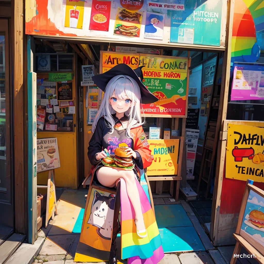 witch(Art room Painting on canvas(Burger Shop Rainbow colors)smile)Poster