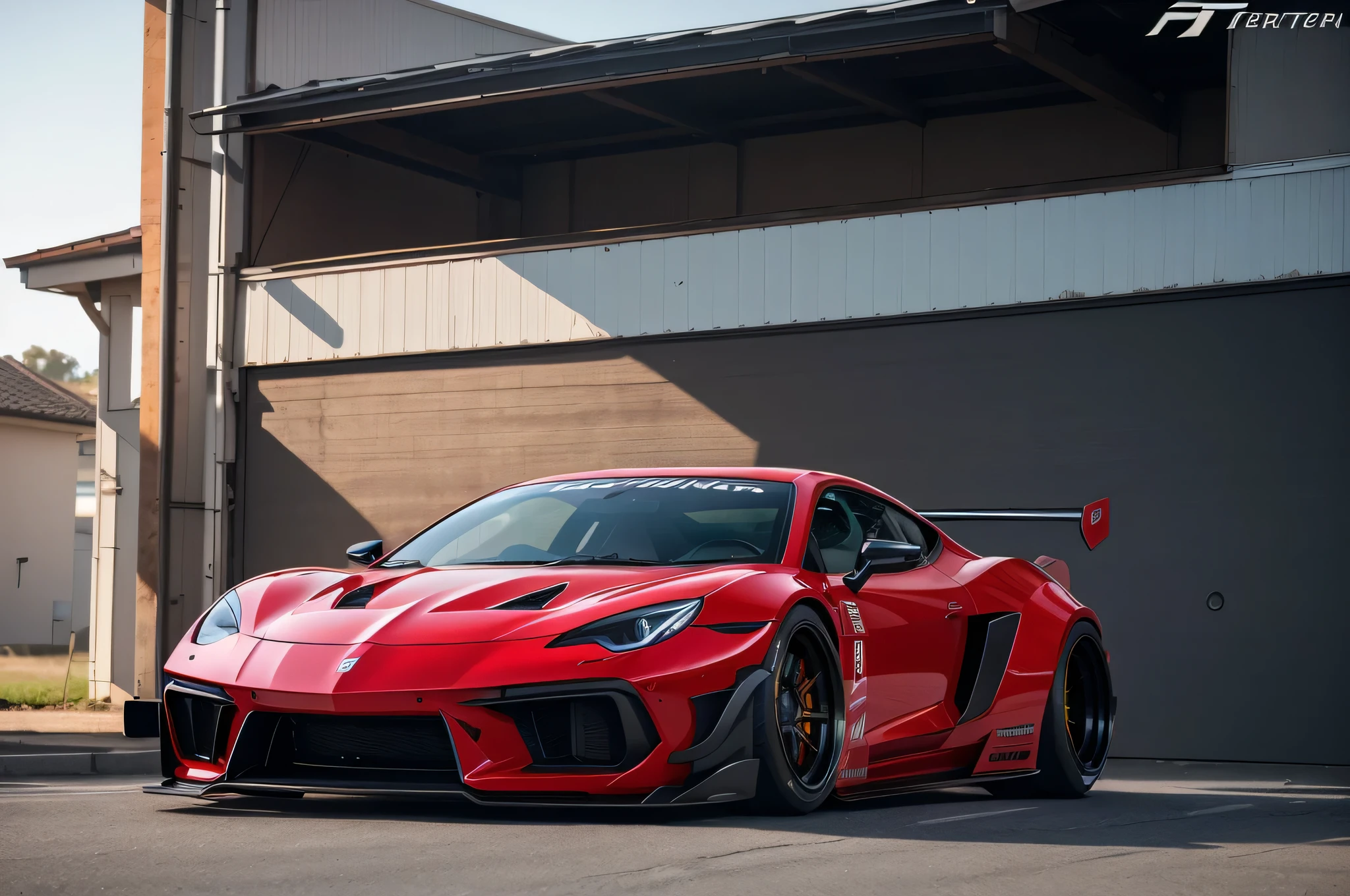 Supercar-forza game ready design, wide body, custom design build, cinematic, wide angle, studio light, tactical bodywork for supreme aerodynamics