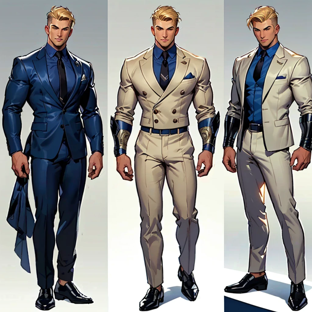 three different poses of a man in a suit and tie, 3-piece suit, male character design, human male character art, highly detailed character design, style of raymond swanland, inspirado em Adrian Zingg, intricate suit, stylish suit, moda dc marvel, fashion concept art, wonder style, ( ( concept character art ) ), formal suit