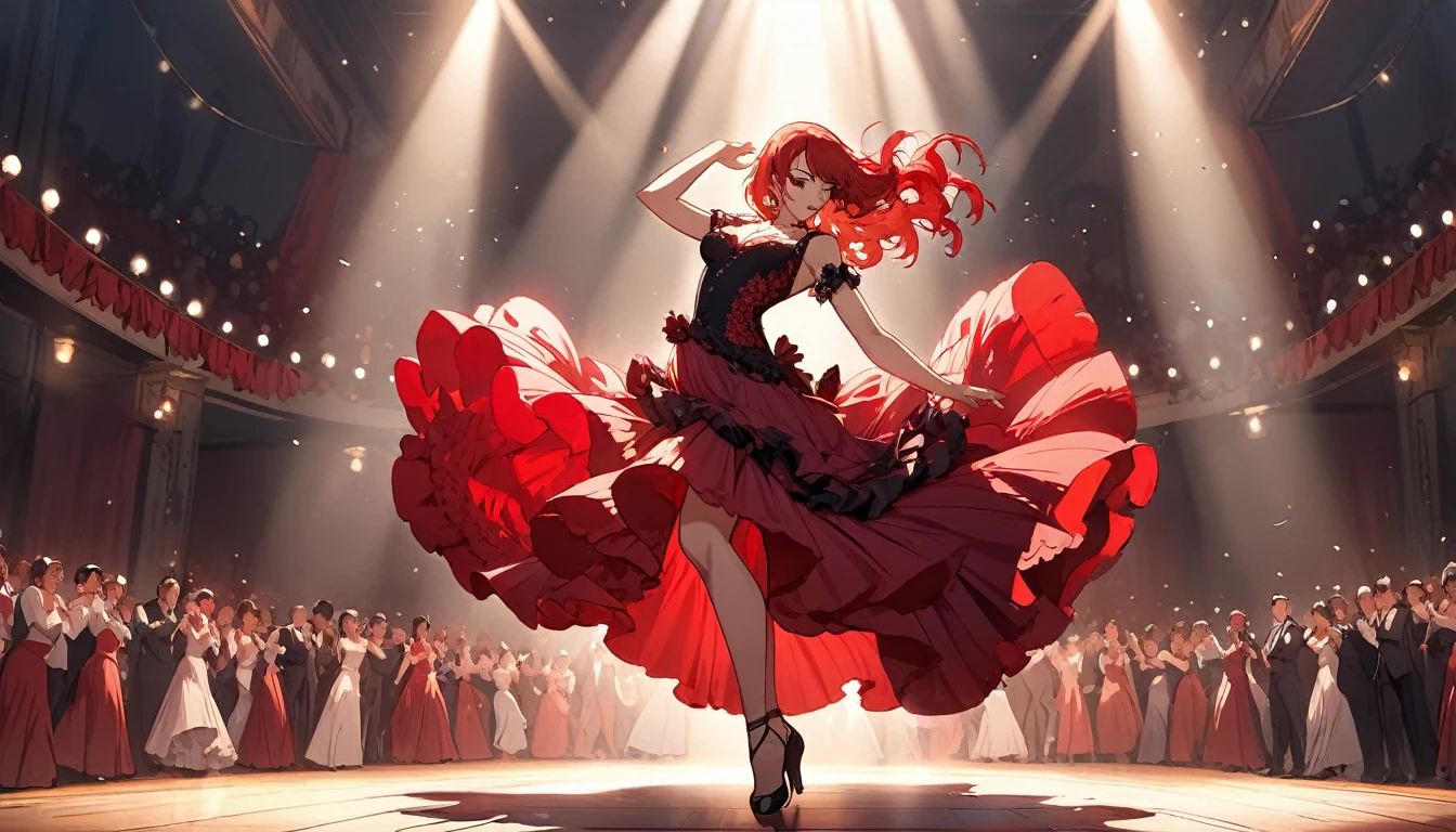 (Highest quality)Woman dancing flamenco,Red hair,Sexy Dress,Anime Style