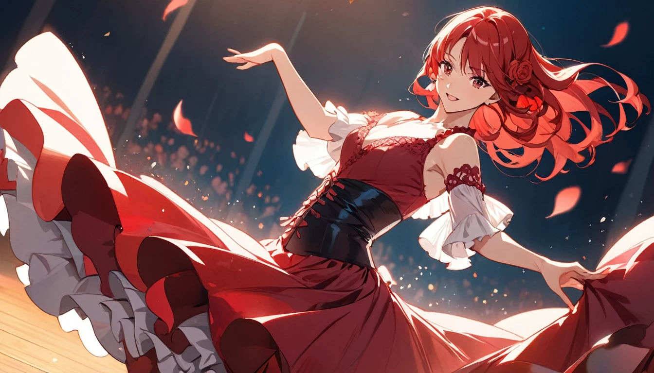 (Highest quality)Woman dancing flamenco,Red hair,Anime Style