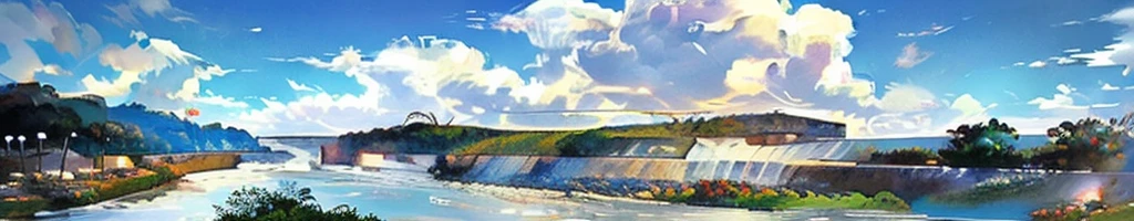 beautiful landscape of a canal, Very detailed, very clear, (Panama Canal), artwork