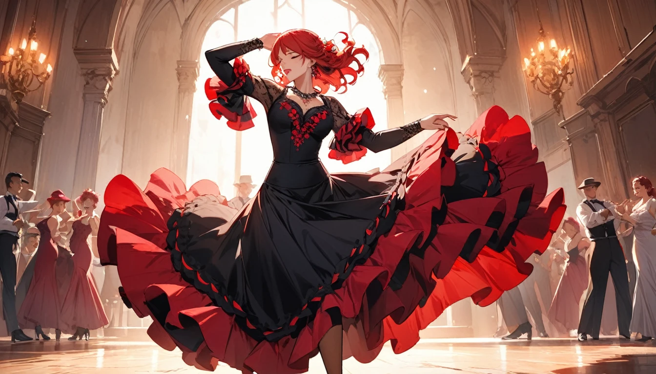 (Highest quality)Woman dancing flamenco,Red hair