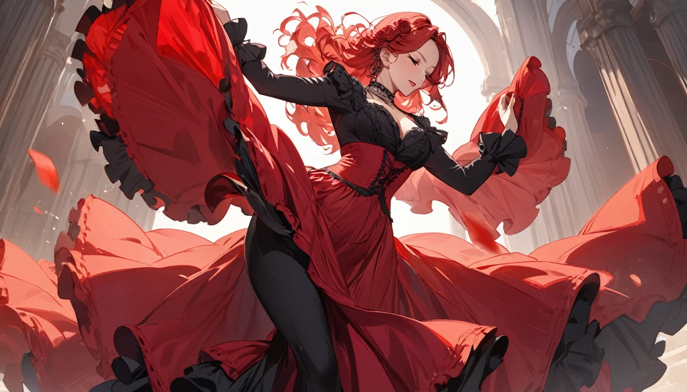 (Highest quality)Woman dancing flamenco,Red hair
