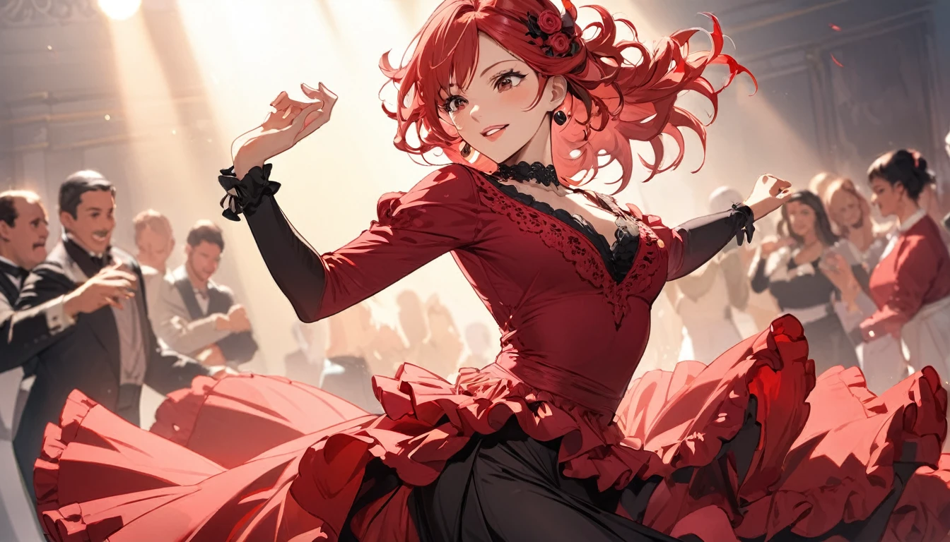 (Highest quality)Woman dancing flamenco,Red hair