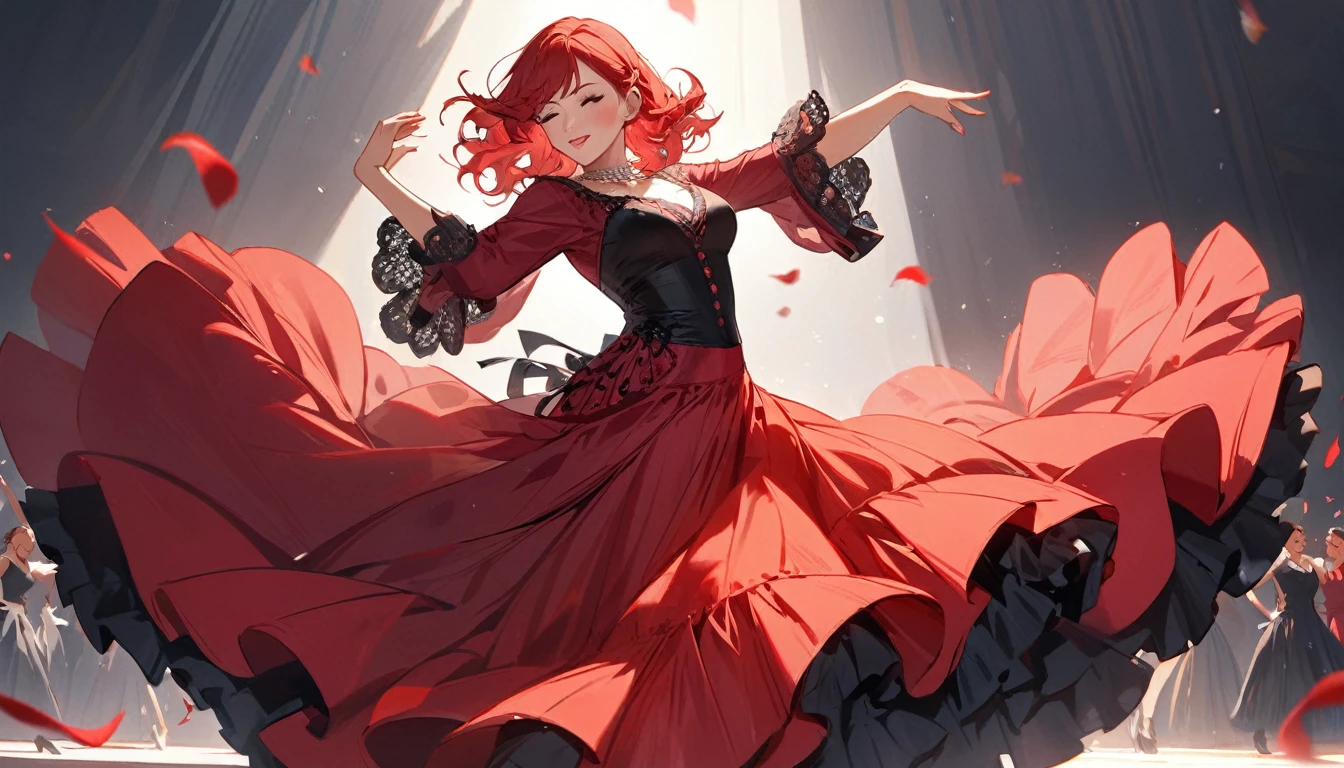 (Highest quality)Woman dancing flamenco,Red hair