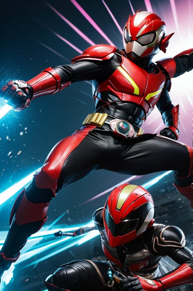 Kamen Rider fights with a whip, with egg and sports motifs
(cyberpunk)