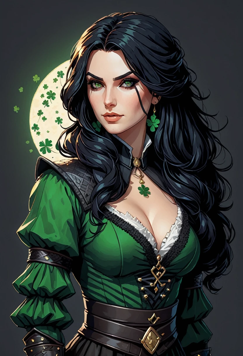 Pixel-Art, seductive assassin,Yennefer, witcher game character, St. Patrick's Day style, Pixelated, Leonardo Style,