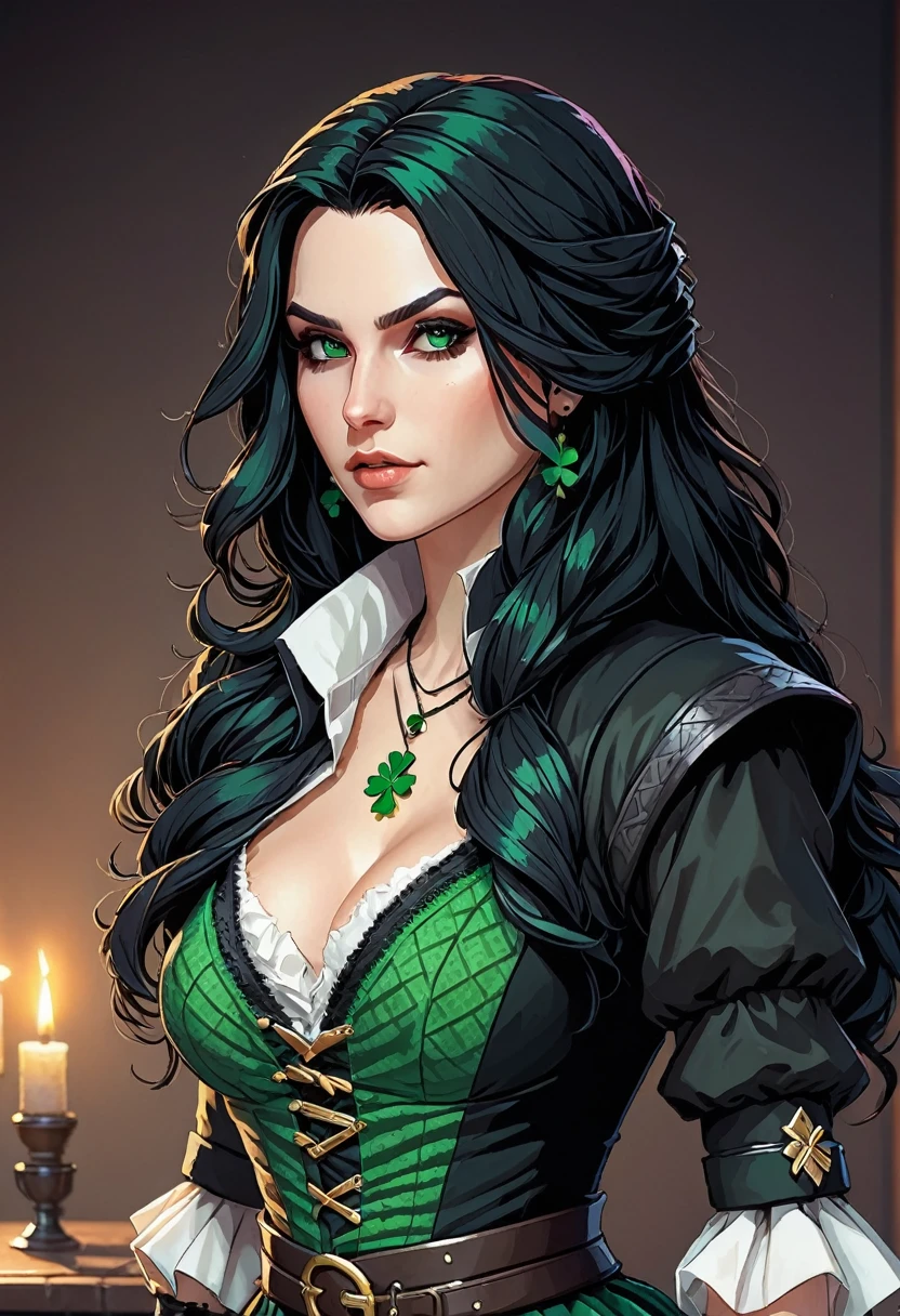 Pixel-Art, seductive assassin,Yennefer, witcher game character, St. Patrick's Day style, Pixelated, Leonardo Style,