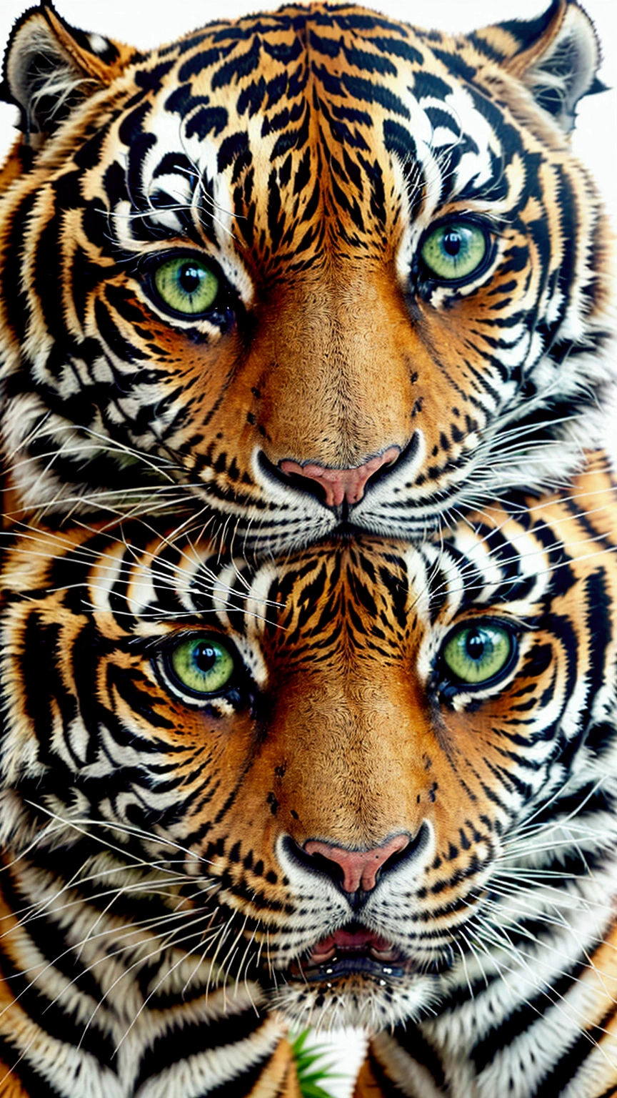 a close up of a tiger and a  tiger on a white background, a detailed drawing by Jennifer Janesko, pexels, photorealism, tigers, detailed beautiful animals, realistic black and white, ”ultra realistic, .highly realistic, extremely realistic, ultra realistic!!!, photorealistic print of exotic, beautiful and realistic, ultra realistic picture, highly realistic