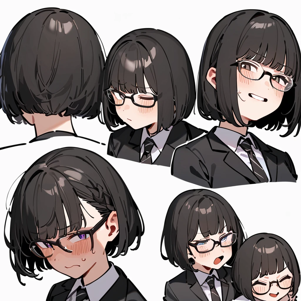 masterpiece, Highest quality, so beautiful, Absurd,
One girl, alone, Black Hair, Bobcut,
Thermont 16A, Glasses,
Collared shirt, Happy,Painful expression、Frowning、View your viewers, Glassesの調整, White Background, Simple Background,