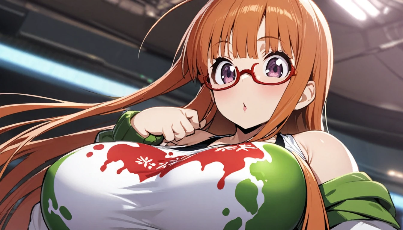 sakura futaba,1girl,solo,Super huge breasts,looking at viewer,near