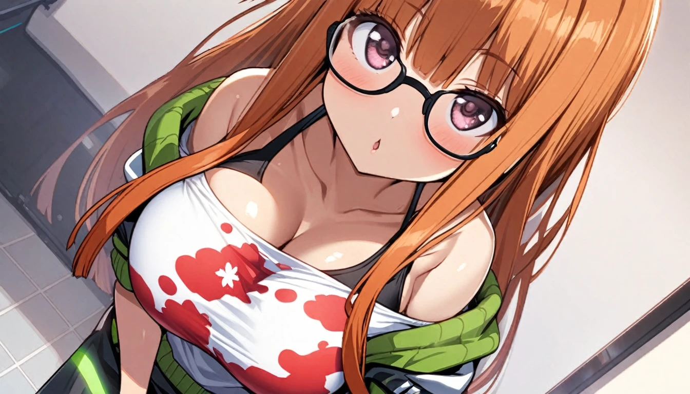 sakura futaba,1girl,solo,Super huge breasts,looking at viewer,near