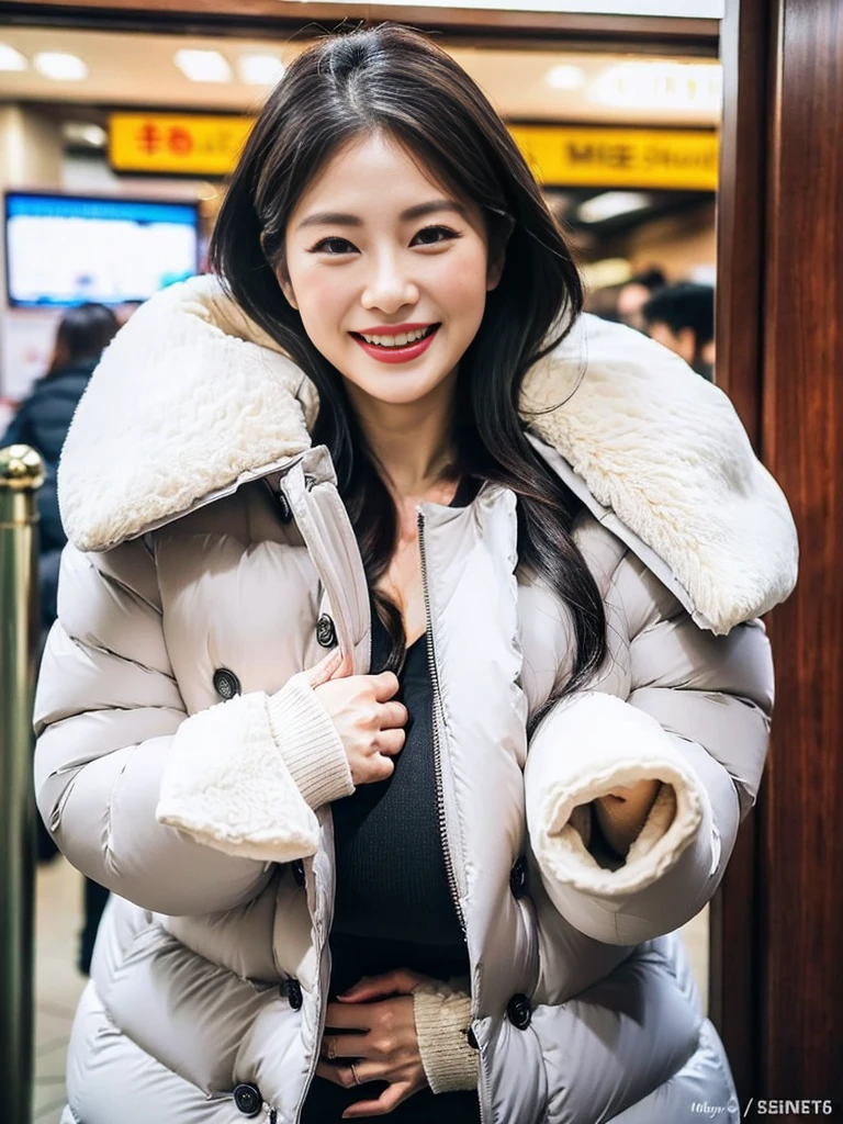 (Commemorative photo of super sexy Korean aunty wearing sexy winter clothes:1.2)(grin,Smile)(Beautiful Sweat:1.1)(16K, RAW Photos, Highest quality, masterpiece: 1.2),(Beautiful curly black hair:1.2) Super detailed, Super Resolution, (Genuine, Genuine photos: 1.37), Portraiture, High-resolution RAW color photos, Professional photos, Very detailed, 8k wallpaper, Very detailed CG Unity 8k wallpaper, Very detailed beautiful girls, Very detailed faces, ((whole body)), beautiful woman, Huge breasts,(huge boobs:1.1) (Big Boobs:1.1), Beautiful Wife (Sexy winter jackets),, (Actress-level beauty)(Beautiful aunt:1.1)(Sandy Beach)(46-year-old female president:1.2)(Frills:1.1)(40years old)Winter outfit