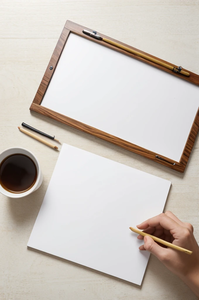 Drawing board with wooden border all on a white background
