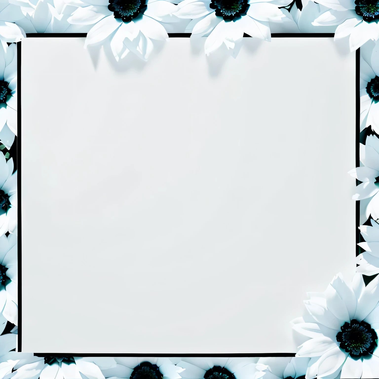 there is a white frame with black flowers, white border and background, the background is white and blank, full view blank background, minimalistic background, white minimalistic background, white borders, white border, simple White background, flowers in background, simple background, White background!!!!!!!!!!, minimal background, minimalistic background, the background is white, White background : 3