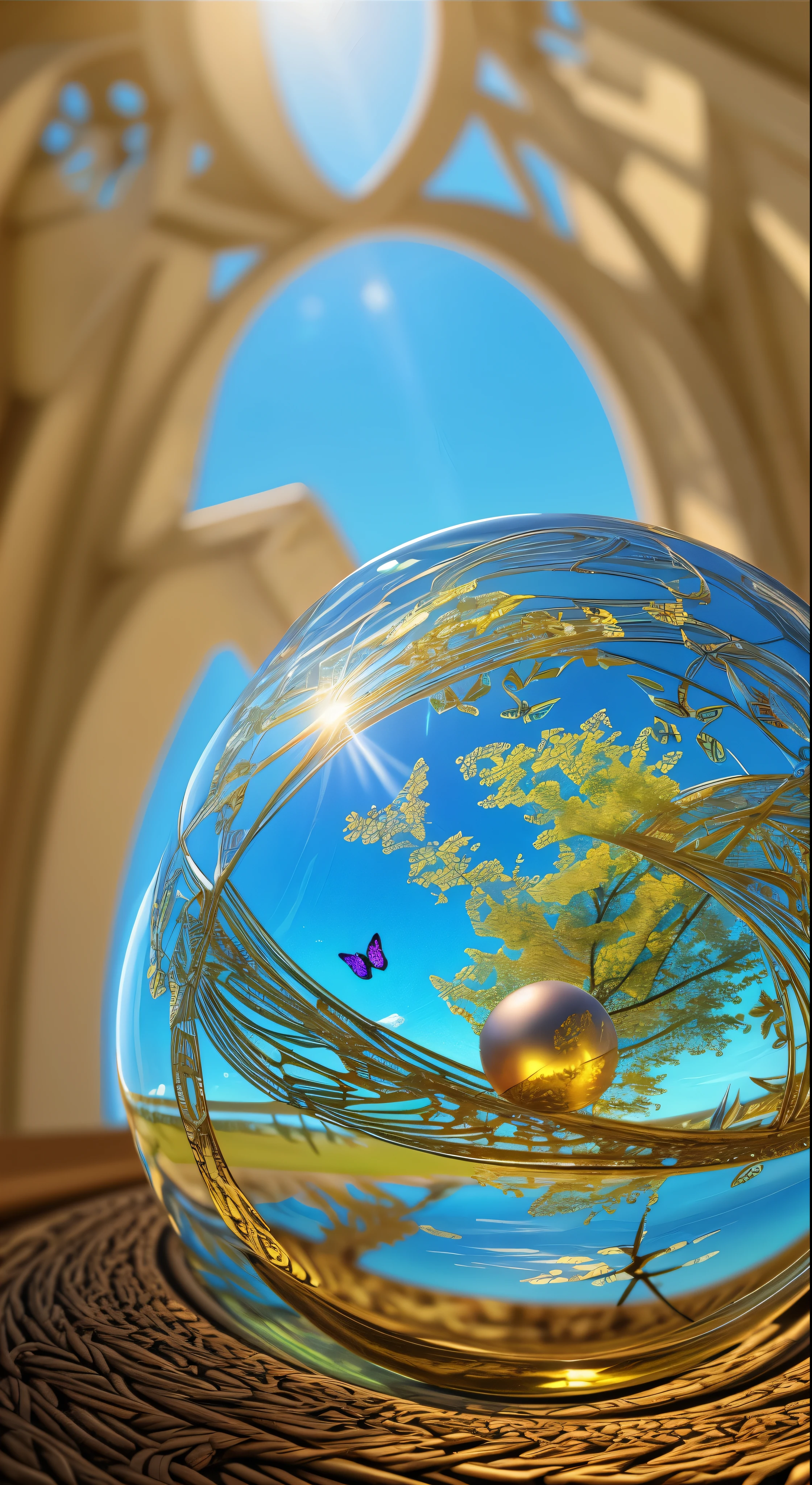 (masterpiece),(Highest quality:1.0)、(Ultra-high resolution)、detail、wood々Glass balls between、Digital Art、CG Society Contest Winner、Butterfly and sun rays、Concept art design illustration、Magnificent Nature