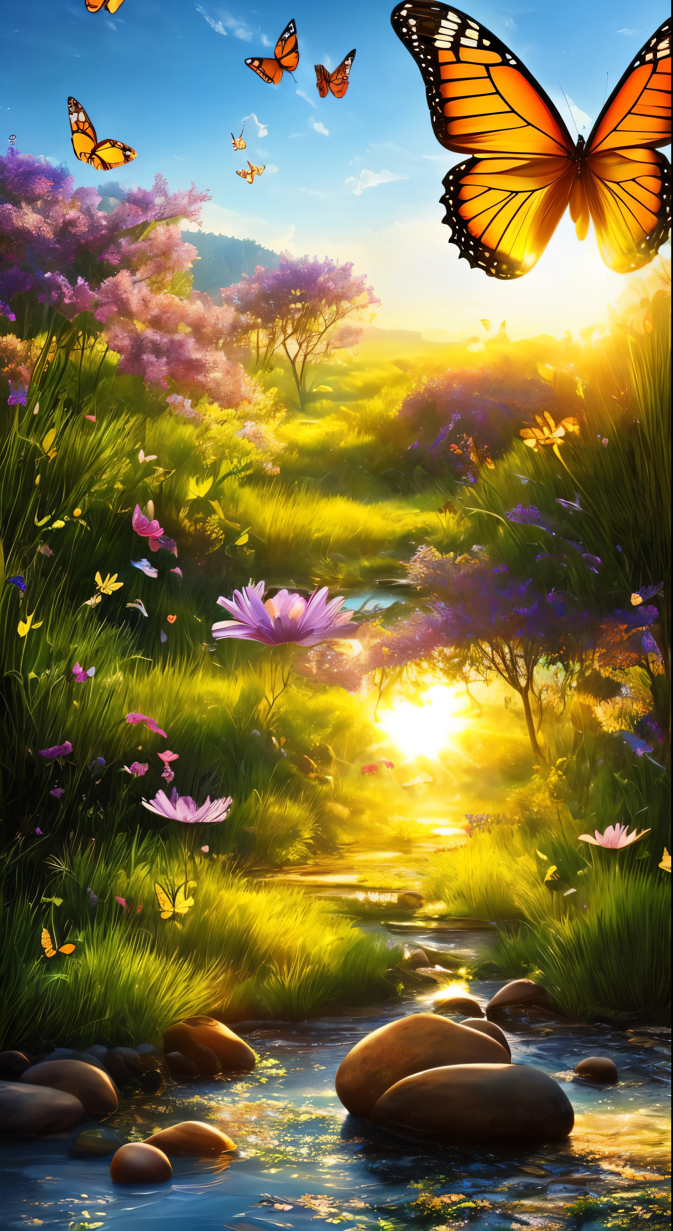 (masterpiece),(Highest quality:1.0)、(Ultra-high resolution)、detail、wood々Glass balls between、Digital Art、CG Society Contest Winner、Butterfly and sun rays、Concept art design illustration、Magnificent Nature