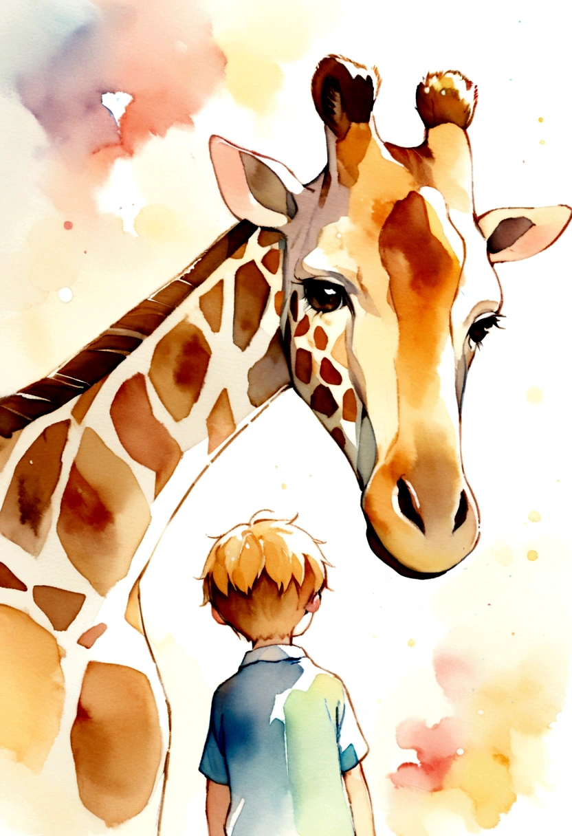 A boy about 4 years old and a giraffe Picture books Watercolor