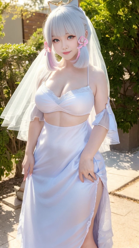 Sheer tank top、Transparent nipples、Big Tits、See-through underwear、pantyhose/stockings、garter belt、Wedding hall、Wedding dress、Pussy line、Purple Hair