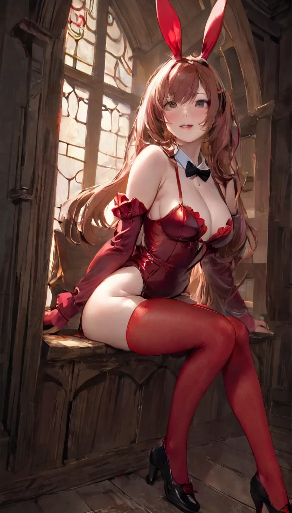Bunny girl、Perfect Anatomy、One Woman、Black Costume、Black Stockings、Attractive ass、Thong ass、、Dim lighting、Natural look、Enchanted Room、eroticism、highest quality、highest quality、Masseter muscle area:1.3、High quality details、８ｋ