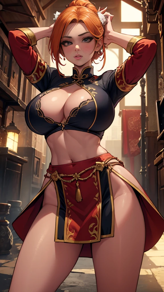 Hot girl, beautiful girl, pretty face, Sexy body, milf, 28 yrs, huge breasts, big tits, busty, Vietnamese traditional cloths, navel, tight cloths, dynamic stance, cinematic lighting, illustration,