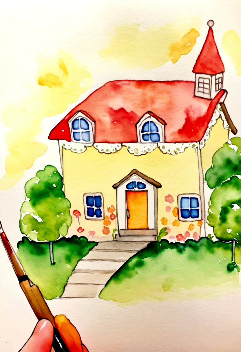 A 4-year-old girl and a cute house　Picture books　Watercolor