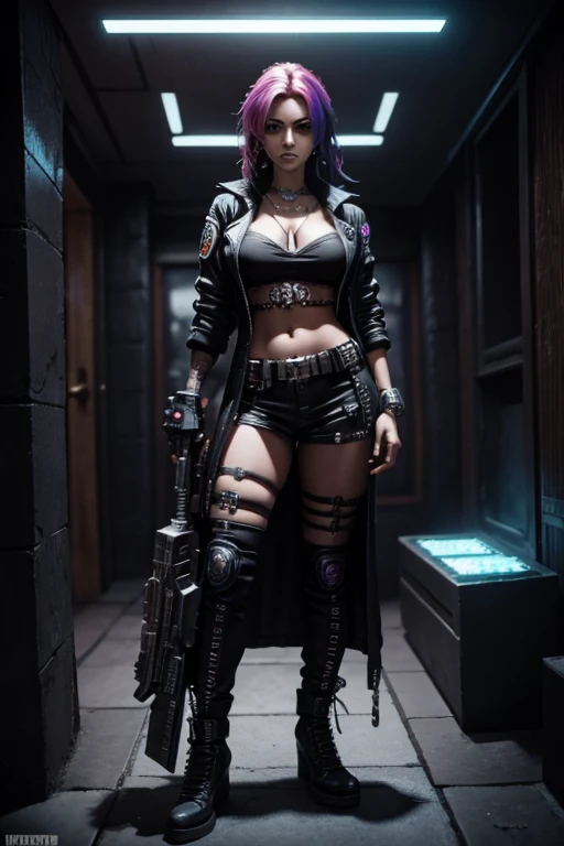 Necromunda House Escher female Gangster, cyberpunk background