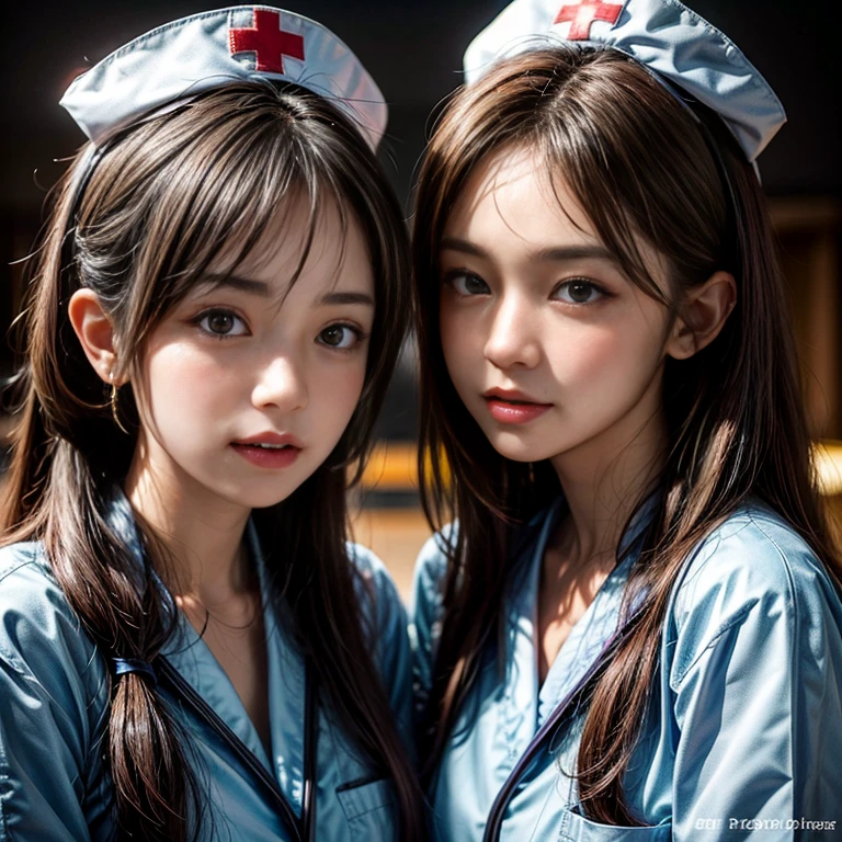 StandingFullBody, (KAWAII girls in Kidzania) trying on a Nurse uniform, extremely detailed eyes and face, beautiful detailed lips, longeyelashes, intricate costume details, realistic lighting, warm color tones, (best quality,4k,8k,highres,masterpiece:1.2),ultra-detailed,(realistic,photorealistic,photo-realistic:1.37),professional, bright colors, (Exposed:0.32)