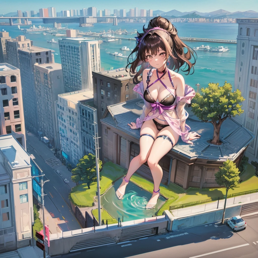 ((Top view)) ((giant girl)) ((giantess)) ((Tall Woman)) ((ビルの屋上に座っているSwimwearを着た巨大な女)) Adult women Woman in her 20s ((car)) ((telephone pole)) masterpiece Unreal Engine Anime Style Delicate painting 4K 90's giant Multiple Girls crowd Residential Street Japanese house Swimwear Black Hair smile female giant giant girl Whole body cars Crowd Unreal Engine,cleavage ,a drawing of a , earrings, long hair, 1980s (style) Cute picture Beauty Analog style whole body sneakers