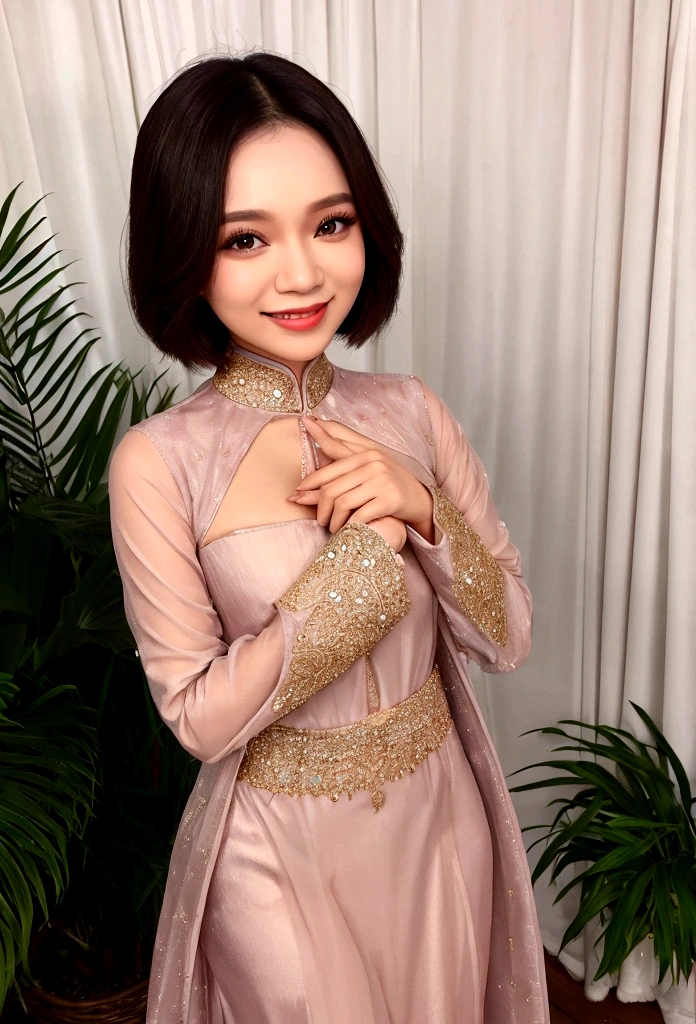 Malaysian actress Nora Danish、Wearing baju klong、Smile、whole body、One woman
